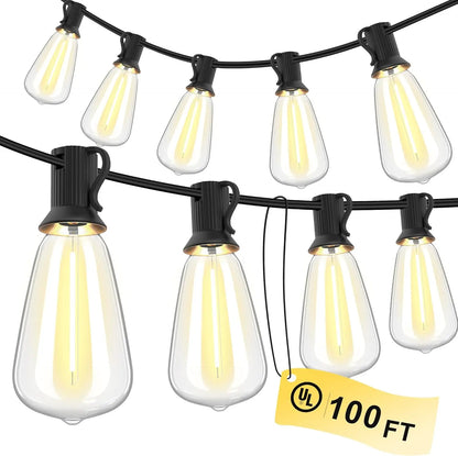 150FT LED Waterproof Shatterproof Outdoor String Lights ST38 Replaceable Bulbs