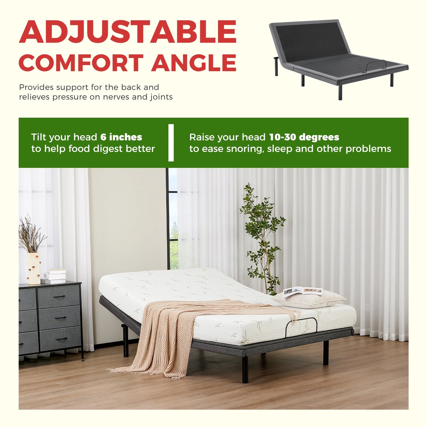 Electric Adjustable, Ergonomic Bed Frame with Wireless Remote, Zero Gravity Bed with 2 USB Ports For Bed Room