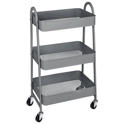 3 Tier Metal Utility Organizer Storage Cart with Lockable Wheels