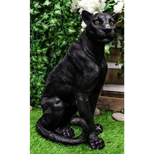 Realistic Sitting Black Panther Large Statue 20.5 Tall