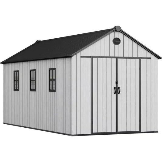 8x16 FT Waterproof Outdoor Storage Shed with Floor, Lockable Doors, for Tools & Bikes