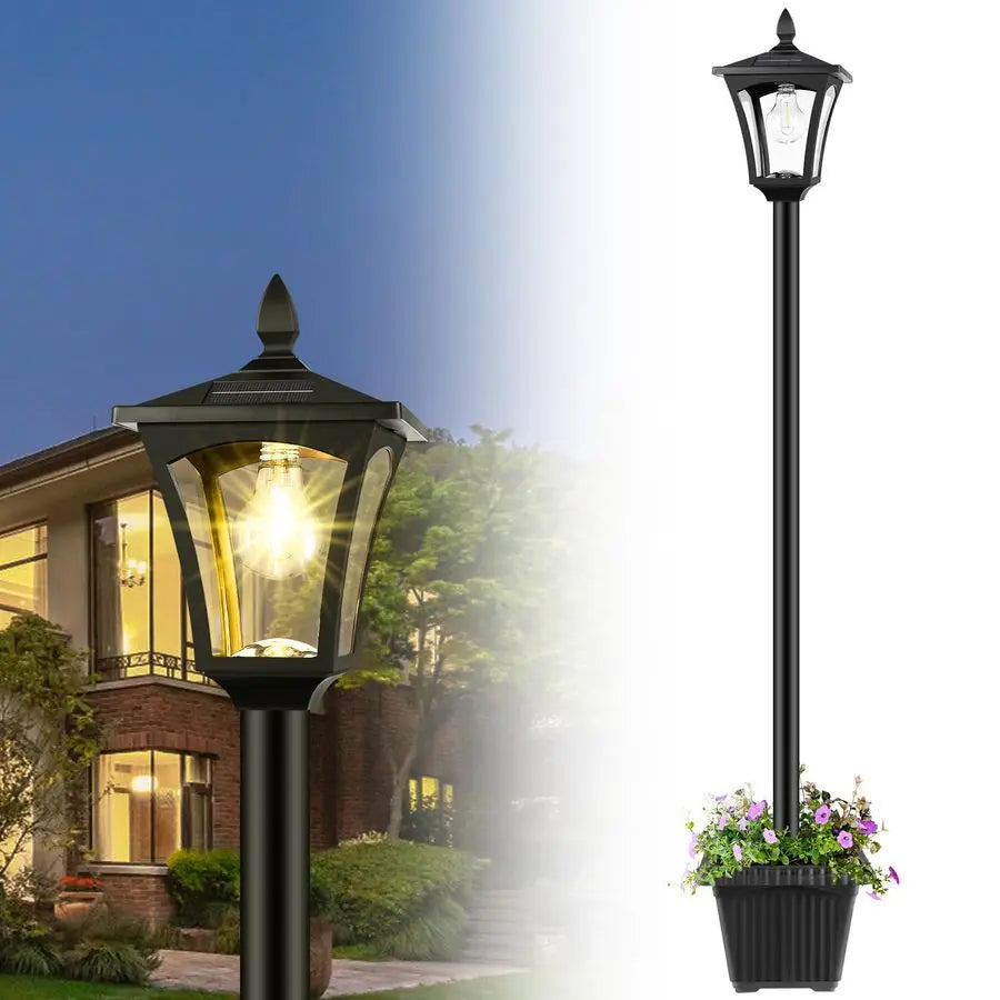 Solar Post Lamp with Planter for Backyard, Pathways