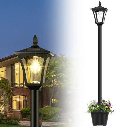 Solar Post Lamp with Planter for Backyard, Pathways
