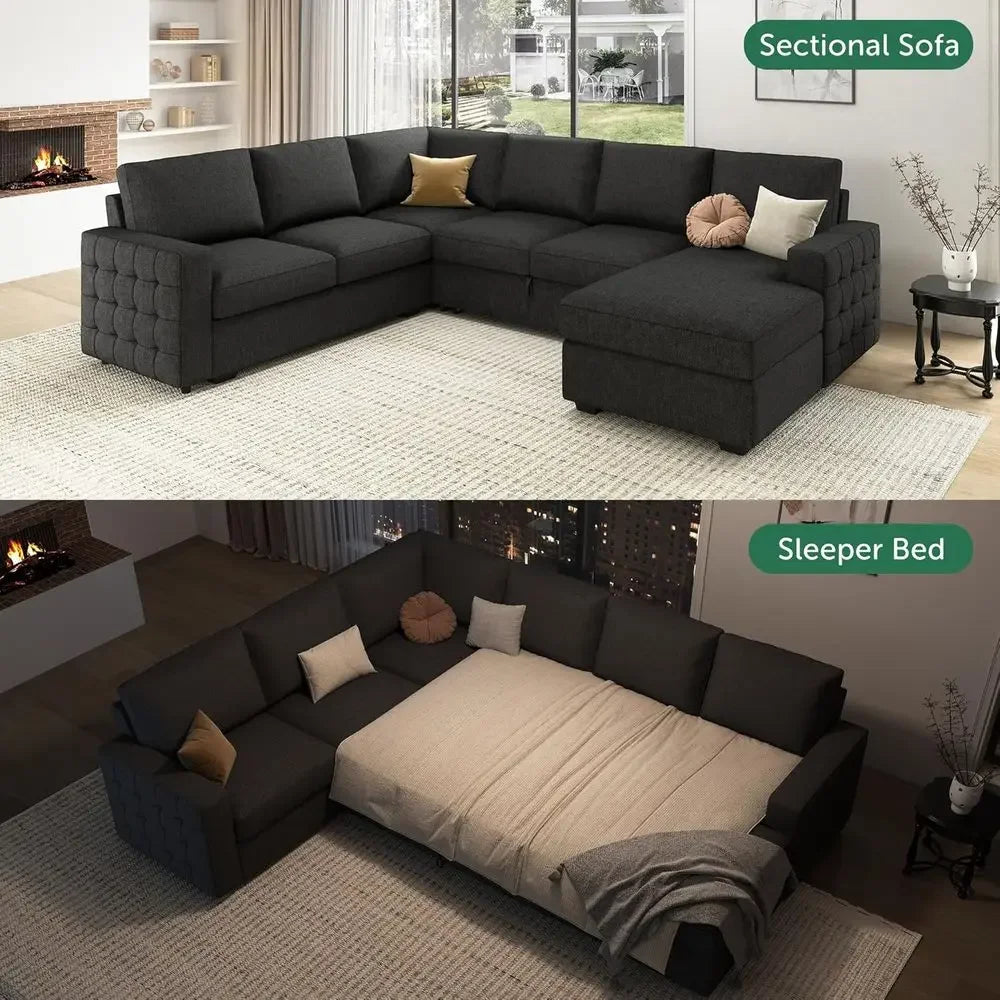 Gray Sectional Sofa with Hidden Bed and Storage