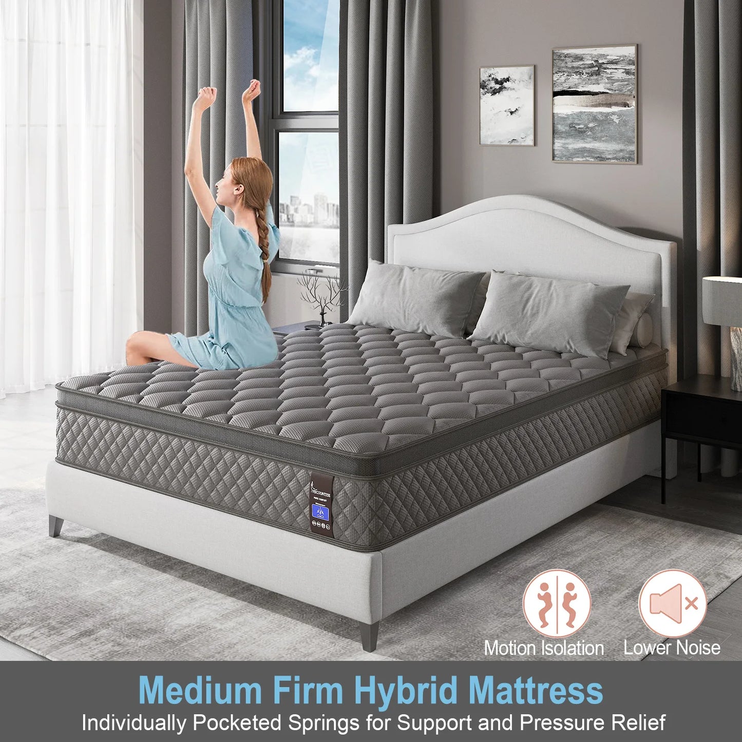 Hybrid Spring Memory Foam Mattress in a Box, 10"12"14"Twin Full Queen King Sizes