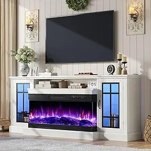 75in 3-Sided Glass Fireplace TV Stand with LED Lights for TVs up to 85"