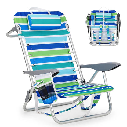 Portable Backpack Folding Chair w/5 Reclining Positions for Adults