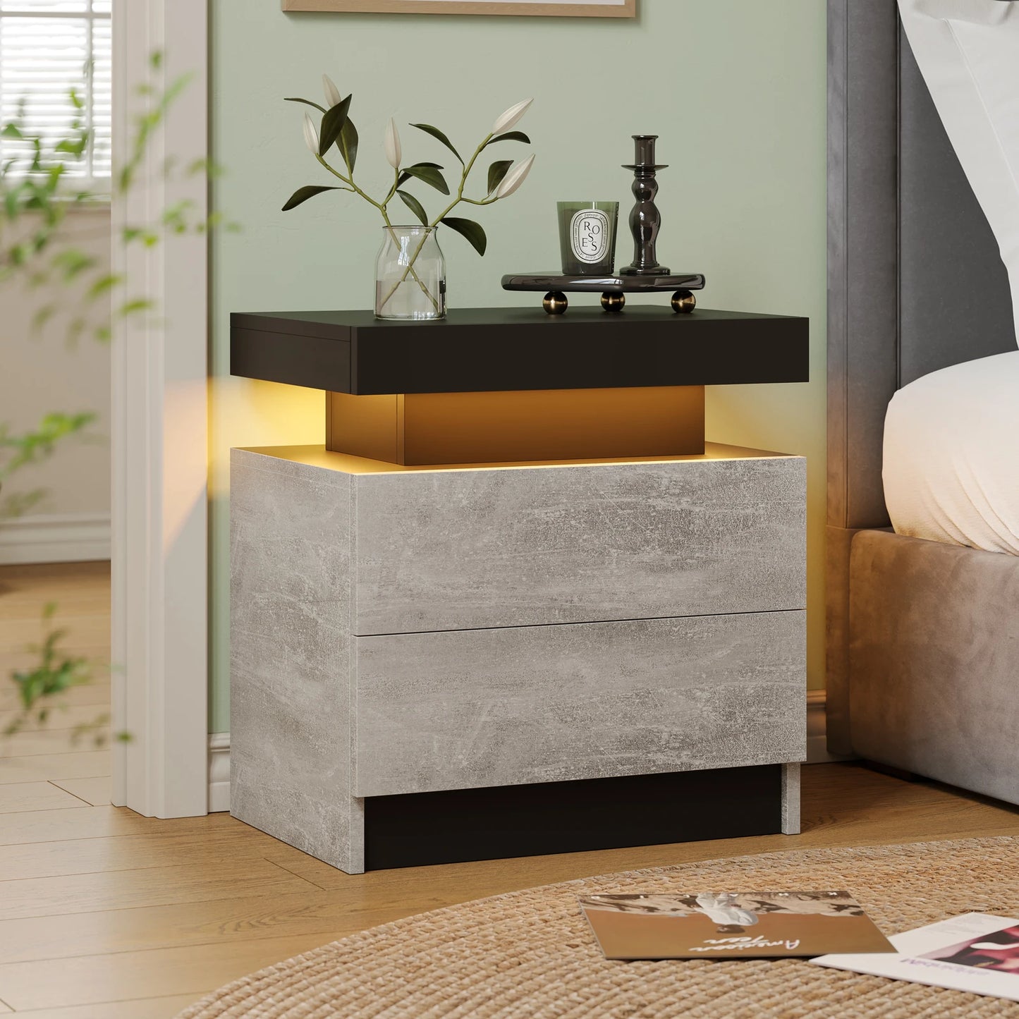 LED Nightstands with 2 Drawers for Bedroom, Living Room