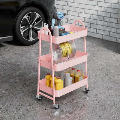 3 Tier Metal Utility Organizer Storage Cart with Lockable Wheels
