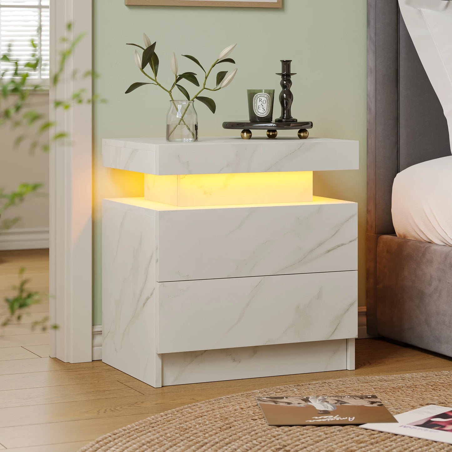 LED Nightstands with 2 Drawers for Bedroom, Living Room