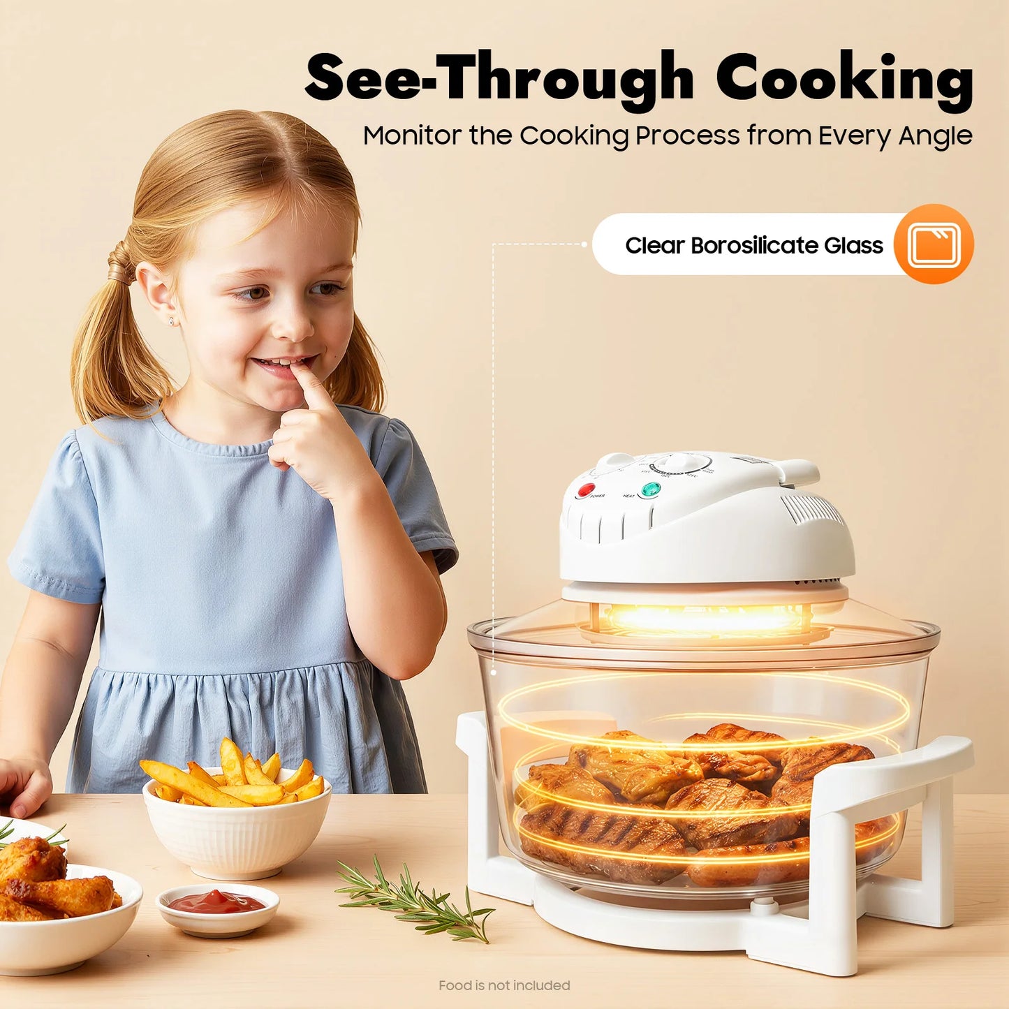 360° Hot Air Circulation Oil-Free Cooker with Grill Rack for Home Kitchen