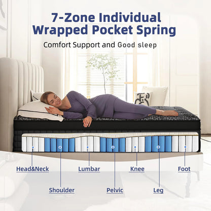12"14"Twin, Full, Queen, King Memory Foam Pocket Spring Hybrid Mattress in a Box