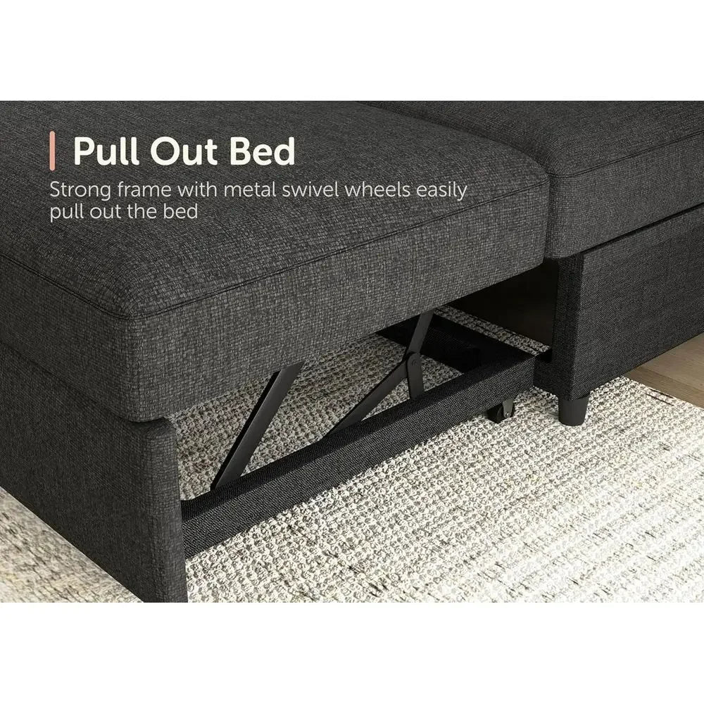 Gray Sectional Sofa with Hidden Bed and Storage