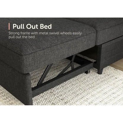 Gray Sectional Sofa with Hidden Bed and Storage