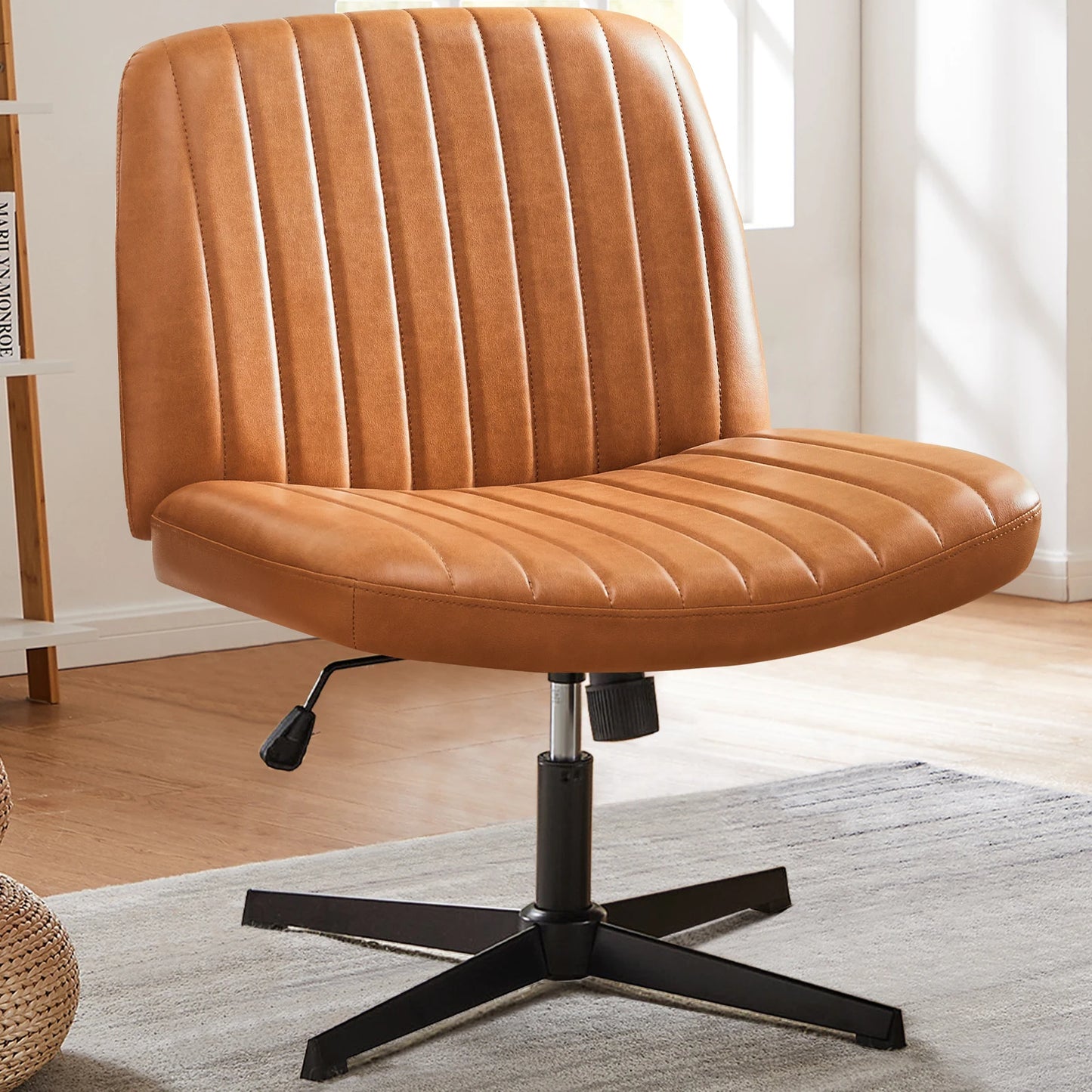 Adjustable Swivel Cross Legged Office, Living Room, Armless Gaming Chair, Vanity, Home Office