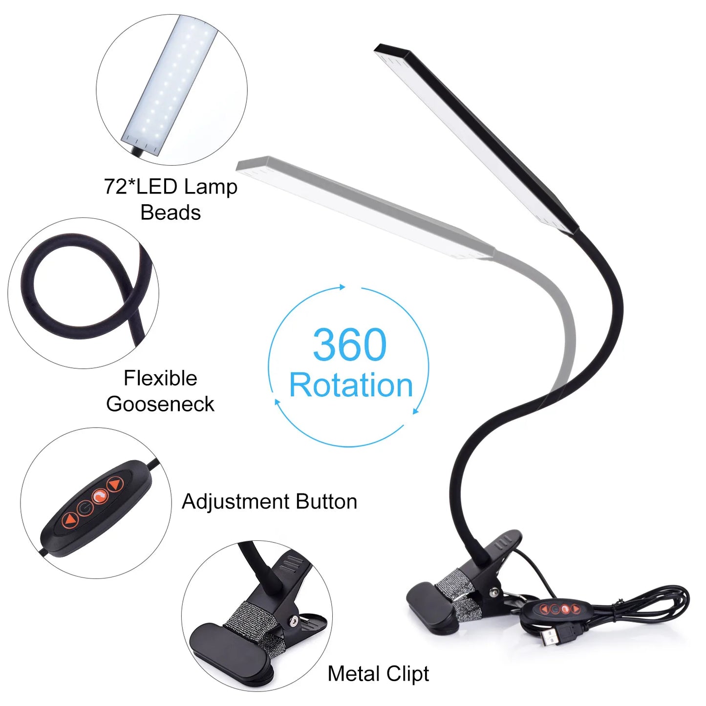 5W LED Clip on Desk Lamp with 3 Modes, Table Lamp
