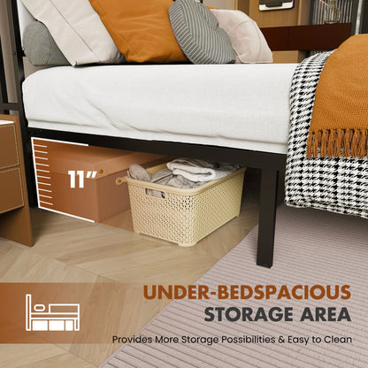 Soft Pack, Heavy Duty Metal Bed Frame with Headboard Charging Station, 1100lbs Capacity, Easy Assembly For Bedroom
