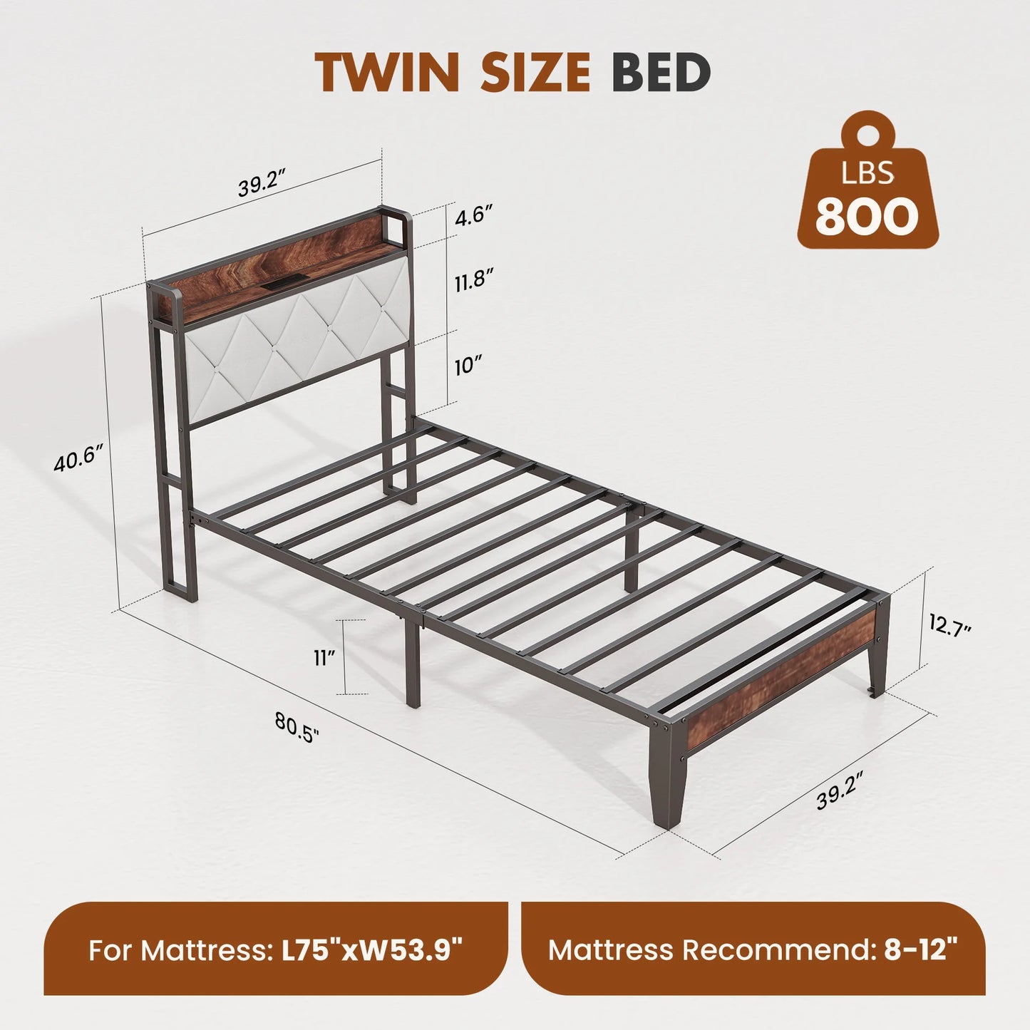 Soft Pack, Heavy Duty Metal Bed Frame with Headboard Charging Station, 1100lbs Capacity, Easy Assembly For Bedroom