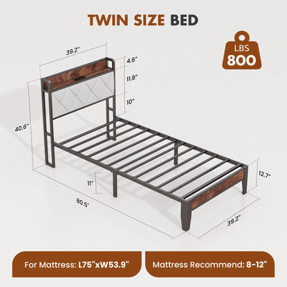 Soft Pack, Heavy Duty Metal Bed Frame with Headboard Charging Station, 1100lbs Capacity, Easy Assembly For Bedroom