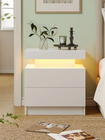 LED Nightstands with 2 Drawers for Bedroom, Living Room