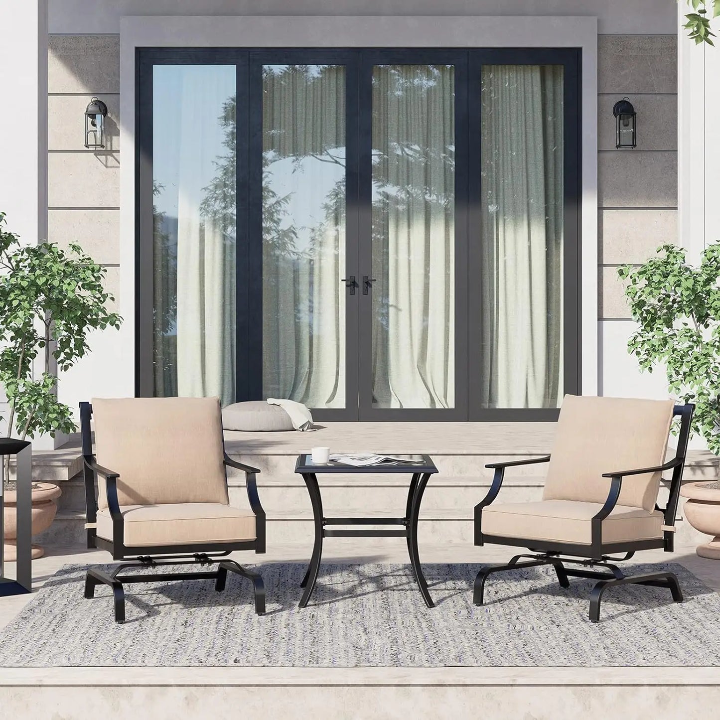 3 Piece Patio Set, 2 Motion Chairs with Side Table Perfect For Home, Garden, Deck