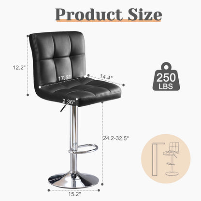 PU Leather Upholstered Bar Stools Set of 2, Counter Height, Comfortable Backrest, SGS Certified Gas Gylinder