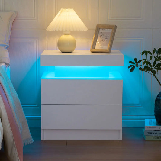 LED Nightstands with 2 Drawers for Bedroom, Living Room