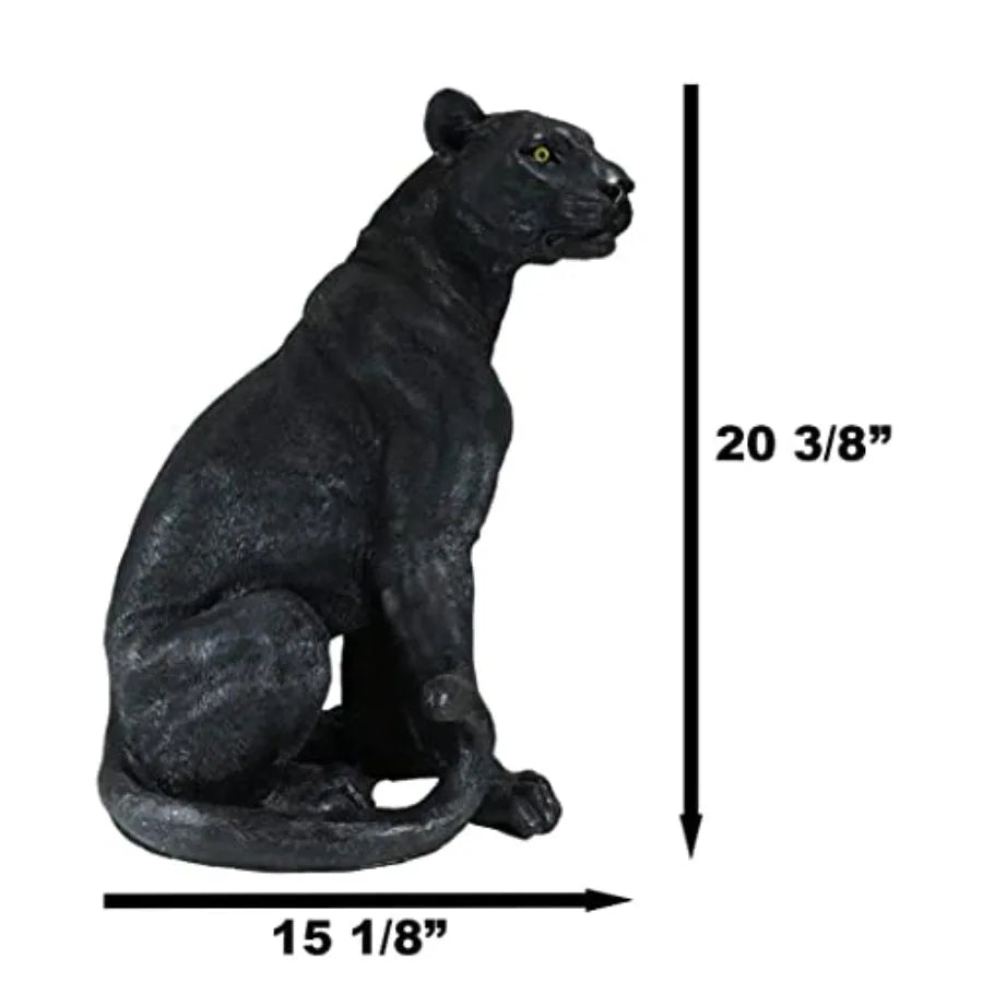 Realistic Sitting Black Panther Large Statue 20.5 Tall