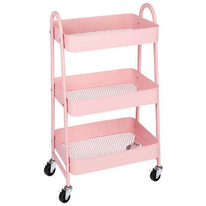 3 Tier Metal Utility Organizer Storage Cart with Lockable Wheels