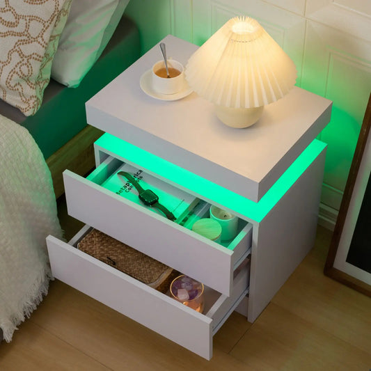 LED Nightstands with 2 Drawers for Bedroom, Living Room
