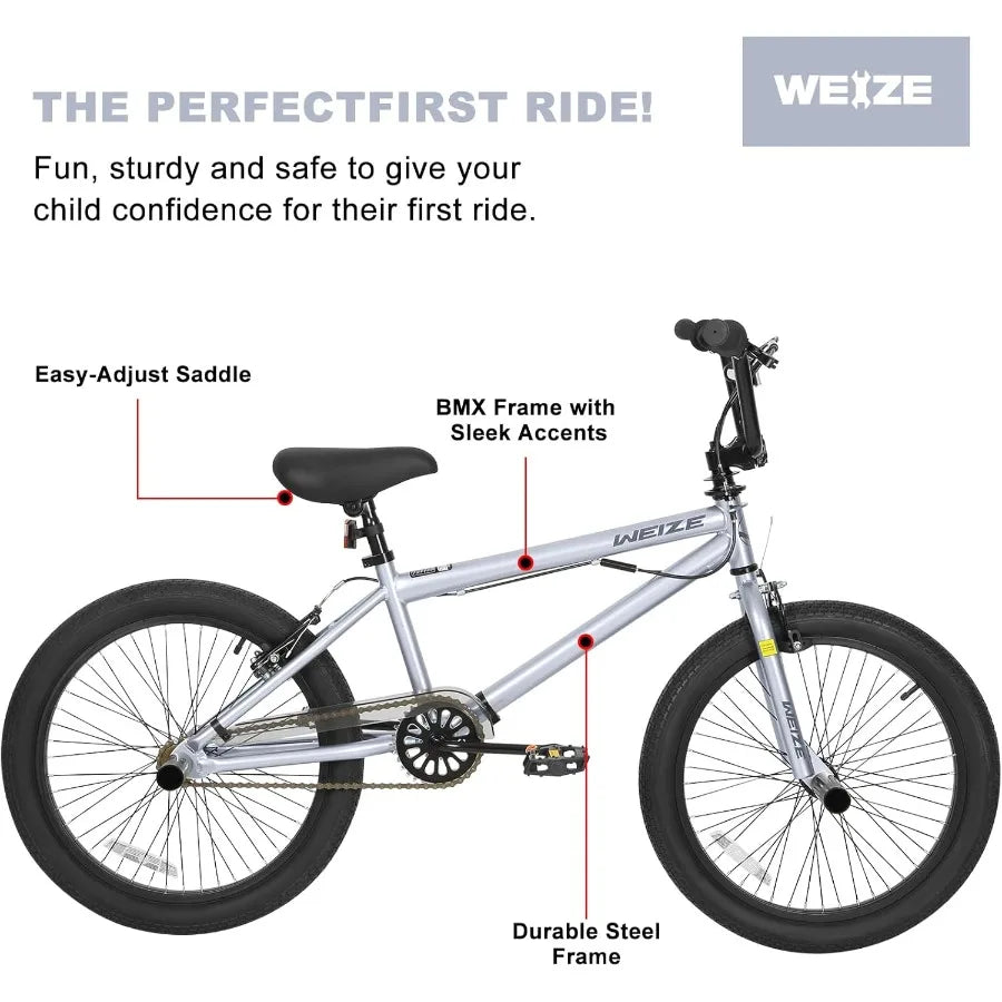 20 inch Freestyle BMX Bike for and Adults, Hi-Ten Steel Frame, 360 Degree Rotor, Freestyle 4 Pegs