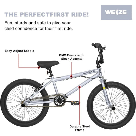 20 inch Freestyle BMX Bike for and Adults, Hi-Ten Steel Frame, 360 Degree Rotor, Freestyle 4 Pegs