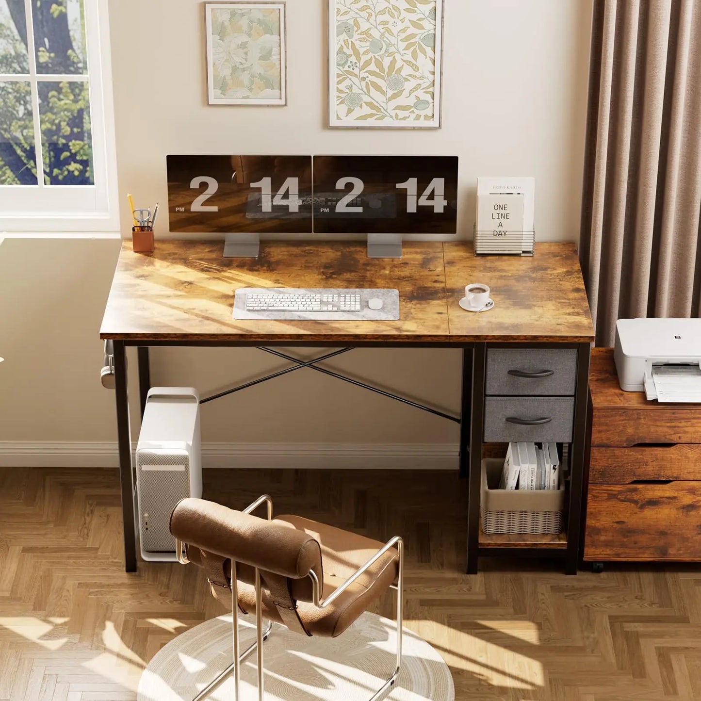 47IN Modern Computer Desk with 2 Drawers For Study, Office, Gaming room