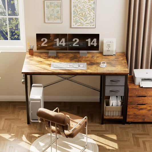 47IN Modern Computer Desk with 2 Drawers For Study, Office, Gaming room