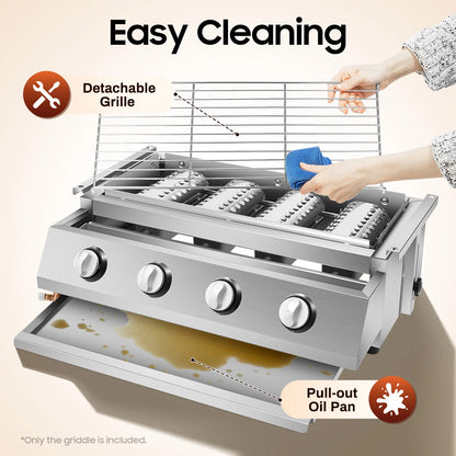 Portable Propane Gas Grill. 4 Burner, Stainless Steel Smokeless, for Outdoor Patio parties