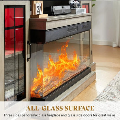 75in 3-Sided Glass Fireplace TV Stand with LED Lights for TVs up to 85"