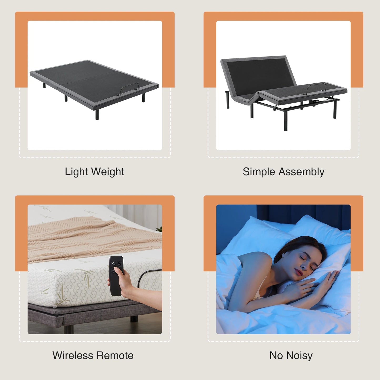 Electric Adjustable, Ergonomic Bed Frame with Wireless Remote, Zero Gravity Bed with 2 USB Ports For Bed Room