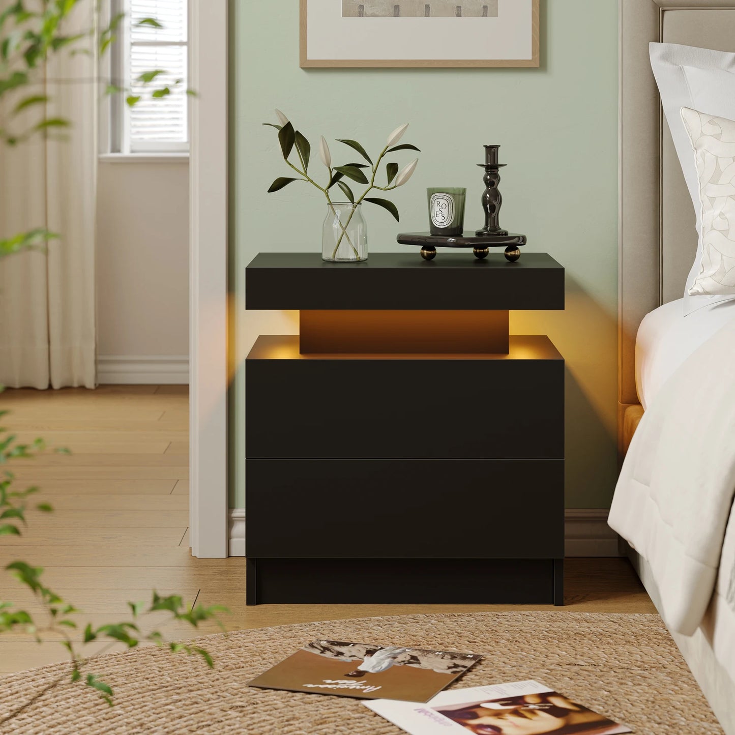 LED Nightstands with 2 Drawers for Bedroom, Living Room