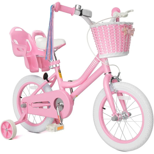 Toddler Girls Bike with Training Wheels and Doll Seat with Basket