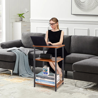Two Steel Frame 3-Tier End Tables with Adjustable Feet