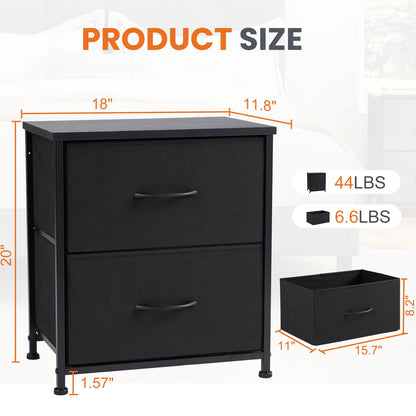 2 Fabric Drawers Bedside Nightstand