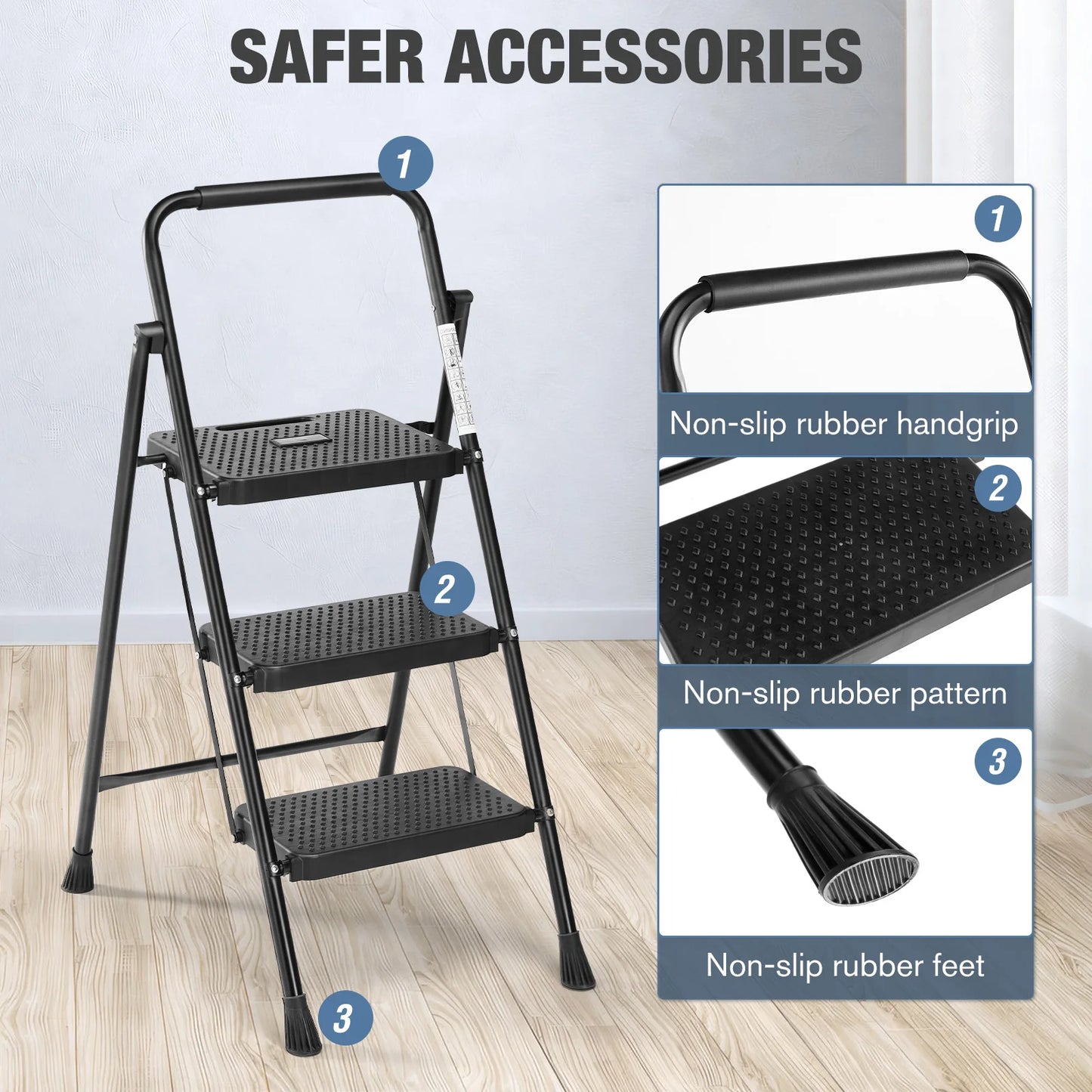 Folding 2 Step Ladder Stool with Anti-Slip Pedal 800lbs Capacity
