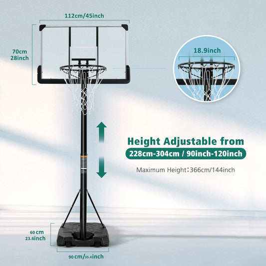 44" Portable Basketball Hoop with Adjustable Height System