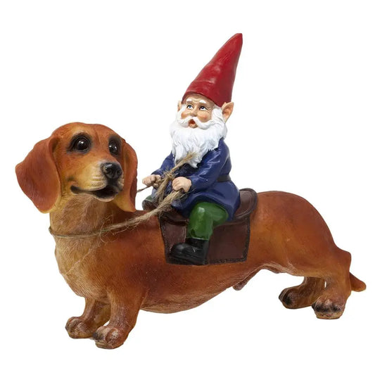 Gnome and a Dachshund Garden Statue Indoor Outdoor
