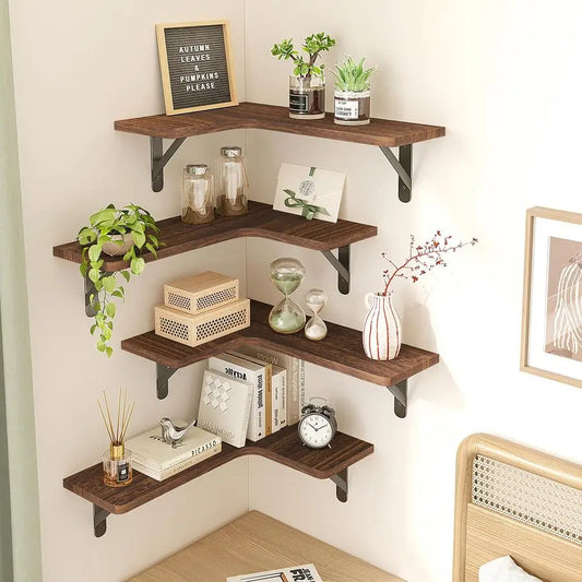 Rustic Wood Floating Corner Shelves Wall Mounted