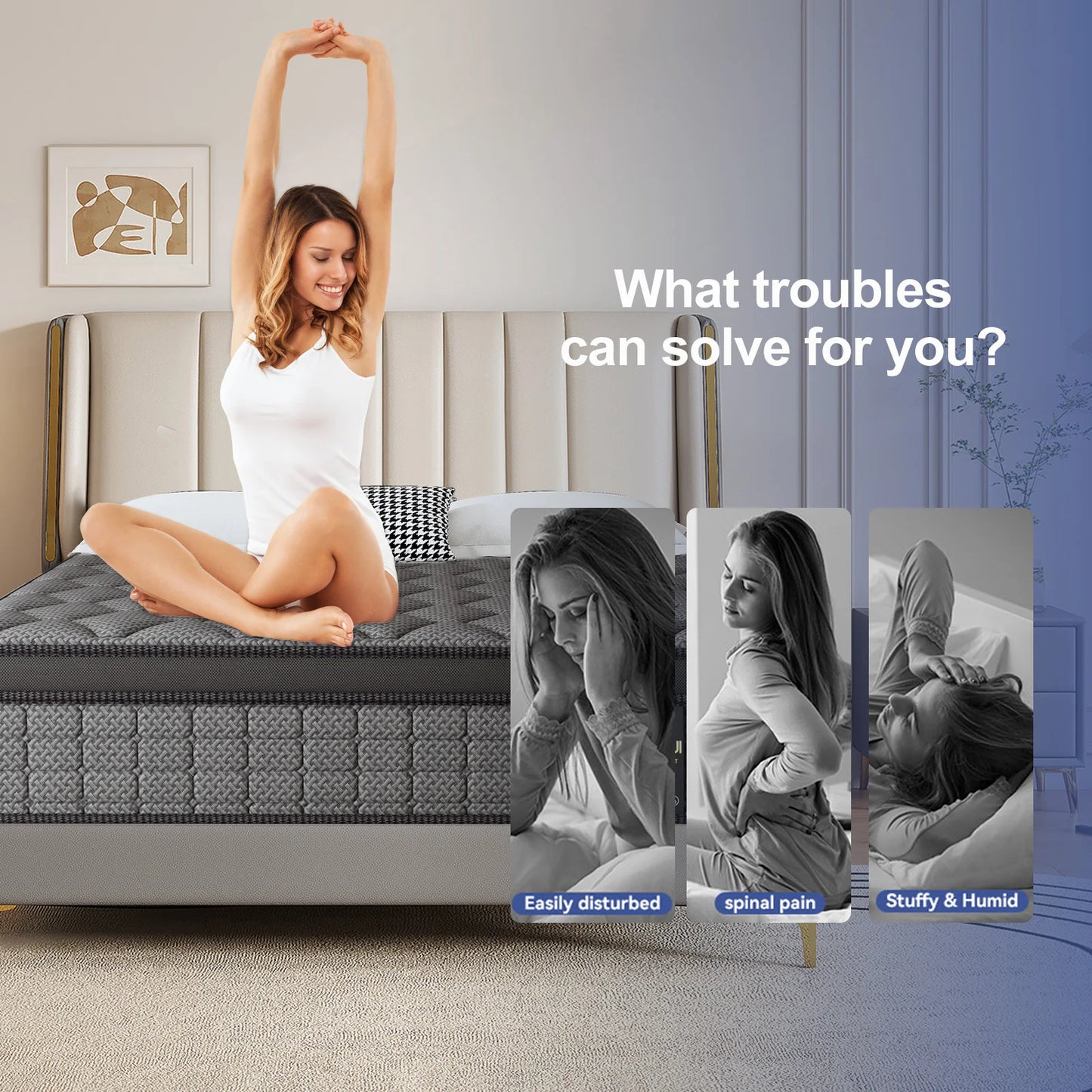 12"14"Twin, Full, Queen, King Memory Foam Pocket Spring Hybrid Mattress in a Box
