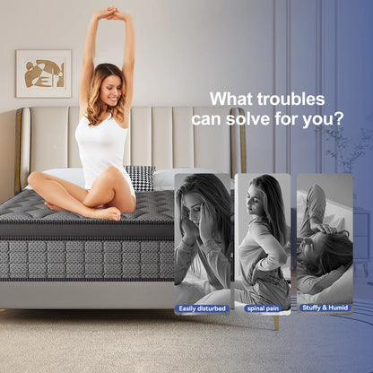 12"14"Twin, Full, Queen, King Memory Foam Pocket Spring Hybrid Mattress in a Box