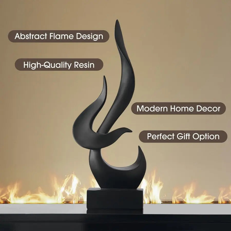 Black Flame Abstract Sculpture Resin Statue Modern Home Decor