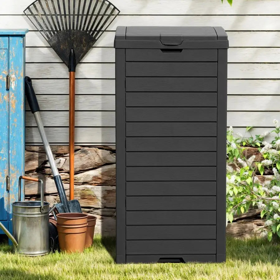 38 Gallon Waterproof Resin Hideaway Garbage Bin with Lid and Drip Tray