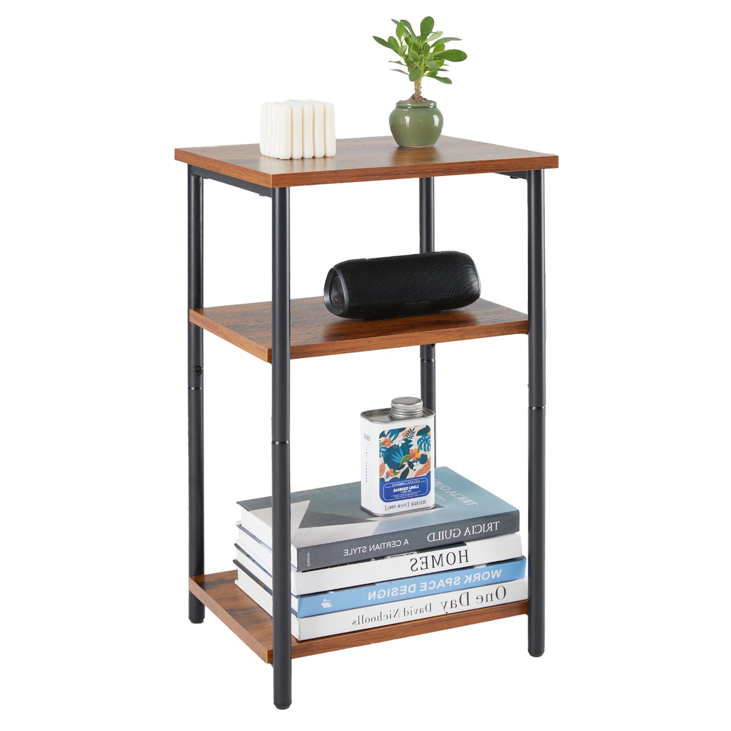 Two Steel Frame 3-Tier End Tables with Adjustable Feet